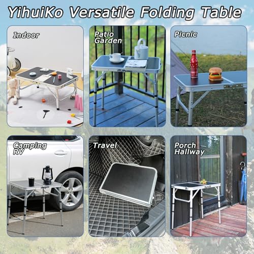 YihuiKo Folding Camping Table, Adjustable Height Folding Table, Portable Aluminum Small Folding Table with Carry Handle for Picnic, BBQ, Indoor, Office - size: 24"L x 16"W x 24"H