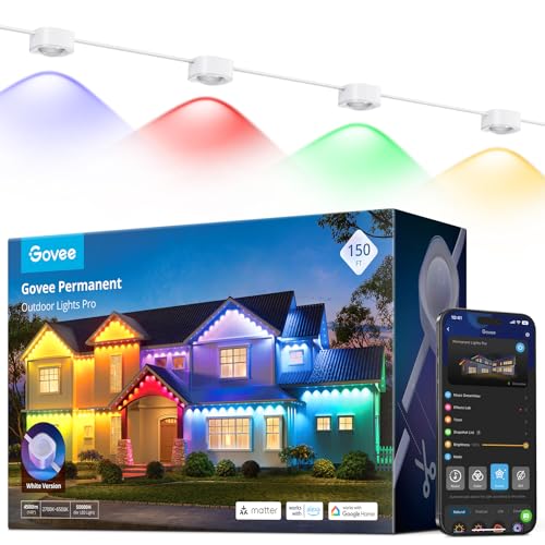 Govee Permanent Outdoor Lights Pro, 150ft with 90 RGBIC LED Lights for Daily and Accent Lighting, 75 Scene Modes for Outdoor Decor, IP67 Waterproof, Works with Alexa, Google Assistant, Matter, White - color: White, size: 150ft