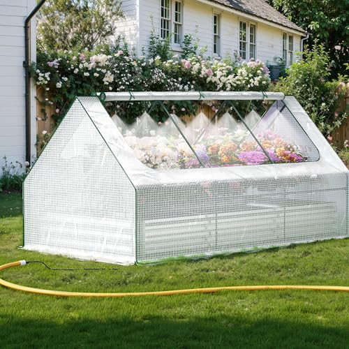 Lineware Raised Garden Bed with Self-Watering System, 8x4x1 ft Elevated Planter Boxes Outdoor with PE Cover, Galvanized Raised Beds for Gardening,Vegetables,Flowers, Backyard, Patio - size: 8x4x1 ft