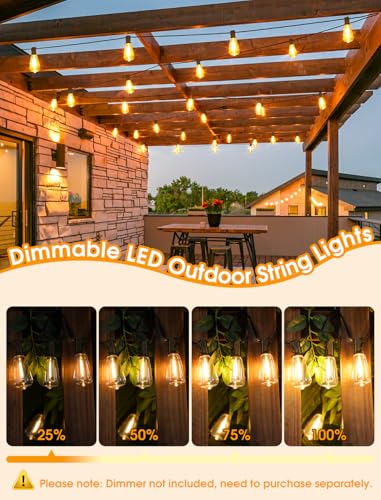Larkvue 25FT Outdoor String Lights, Patio Lights with 10+1 LED Dimmable Waterproof Shatterproof ST38 Retro Edison 2700K Bulbs for Balcony Yard, Black - color: Black, size: 25FT