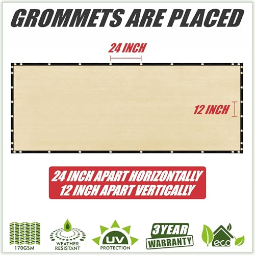 ColourTree Customized Size Fence Screen Privacy Screen Beige 8' x 20' - Commercial Grade 170 GSM - Heavy Duty - 3 Years Warranty - Cable Zip Ties Included - color: Beige, size: 8' x 20' Custom Made Size