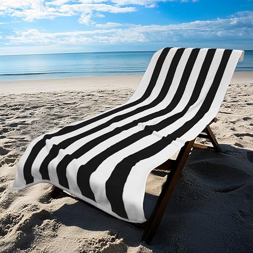 COTTON CRAFT Oversized XL Beach Towel - 2 Pack 39 x 68 inches Big & Huge Beach Blanket Towel - 100% Cotton Velour Thick Plush 450 GSM Super Soft Luxury - Pool Picnic Bath Towel - Cabana Stripe Black - color: Cabana Stripe - Black, size: 2 Pack - 39x68