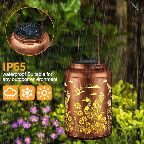Solar Lanterns Outdoor Waterproof Garden Decor Birthday Gifts for Women Mom Grandma Hanging Lights Metal Decoration Outside for Yard, Patio,Backyard,Porch(Wild Goose) - style: Wild Goose