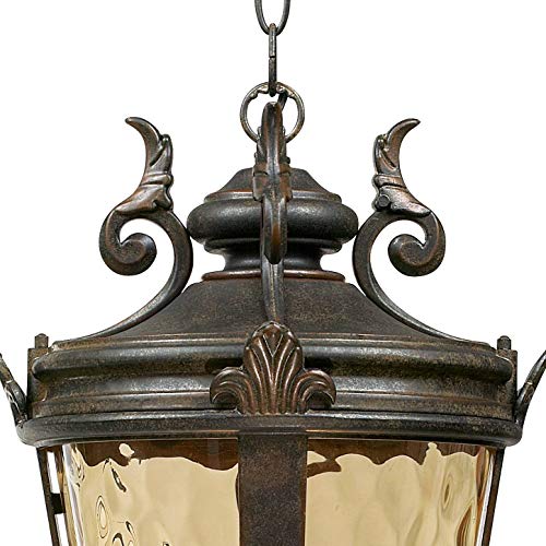John Timberland Casa Marseille European Outdoor Ceiling Light Hanging Bronze Scroll 23 3/4" Hammered Glass Damp Rated for Exterior House Porch Patio Outside Deck Garage Front Door Home Roof - color: Bronze, size: 23.75" High