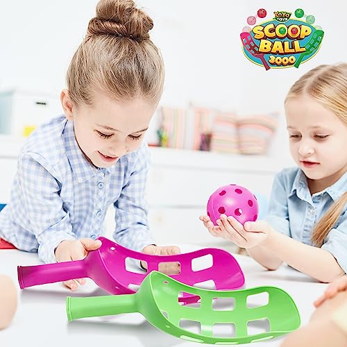 YoYa Toys Scoop Ball Set - Toss & Catch Game for Kids - Outdoor Fun, Beach Toys - Ideal for Field Day, Summer Activities, PE Equipment, Backyards, Parks, Camping - Includes 2 Scoops, 2 Balls, PVC Case