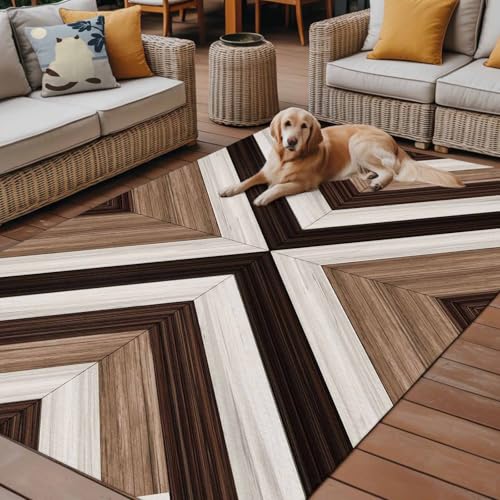 Outdoor Rug Mats for Patios, Boho Aztec Ethnic Style,Washable Indoor Carpet Area Rug with Non Slip Backing for Balcony,Picnic,Beach Vintage Wood Grain - size: 4' x 6' (Rectangular)
