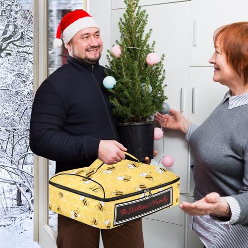 Kcldeci Custom Insulated Casserole Carrier Bees on The Honey Honeycombs Personalized Food Carriers with Dish Storage Leakproof Lasagna Holder Bag for Lasagna Pan Baking Dish Casserole Dish - color: B07