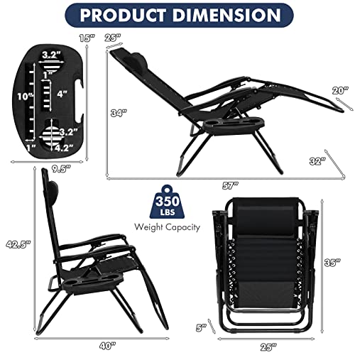 Giantex Zero Gravity Reclining Chair, Outdoor Patio Recliner with Cup Holder & Removable Pillow, Adjustable Backrest, Indoor Lounge Chair for Backyard, Garden, Poolside (Black) - color: Black, size: 1 Count (Pack of 1)
