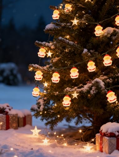 Christmas Santa String Lights Outdoor, 8.5Ft Vintage Christmas Decorations String Lights with 10 LED Santa Lights, Hanging Christmas Window Fairy Lights for Indoor Party Holiday Xmas Tree Decor - color: Colorful Santa