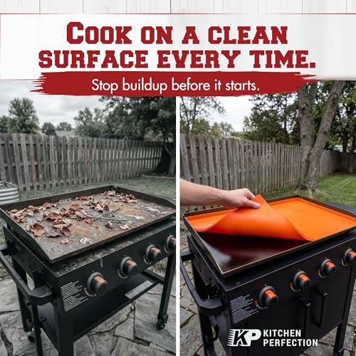 KITCHEN PERFECTION 17" Premium Silicone Griddle Cover Mat for Blackstone Griddle 17 Inch - Hermetic Protection from Rust & Debris All Year, Fits All Blackstone 17 Inch Models - Food Grade Silicone - color: Orange 17 inch