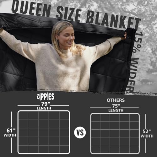 3M Thinsulate Insulation Puffy Camping Blanket for Cold Weather, Queen Size Warm Camping Quilt with Zipper, Waterproof Outdoor Sleeping Bag for Hammock, Cozy & Versatile Gift for Men and Women - color: Black