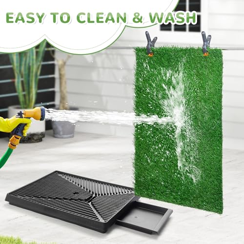 COZIWOW 25" x 20" Grass Pad for Dogs with Tray, Washable Indoor Dog Potty with 3PCS Artificial Grass Pads, Portable Dog Grass Pad with Tray for Balcony Apartment, Ideal for Small/Medium Dogs - size: M - 25x20x3.4 IN