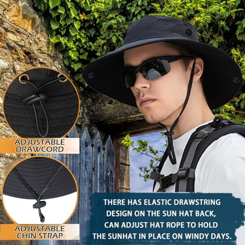 ZOORON Sun Hats for Men Women, Wide Brim Safari Hats UV Protection UPF50+ Waterproof Boonie Hats for Fishing Hiking Camping - color: 2pack-beige+navy