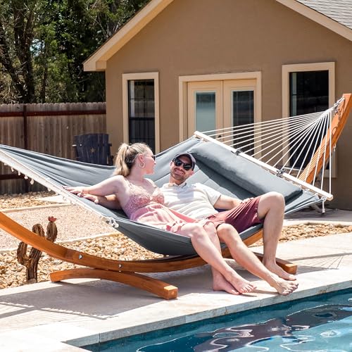 SUNCREAT Hammocks Double Hammock with Wooden Stand Included, Outdoor Hammocks for Outside, 475 lbs Capacity, Dark Gray - color: 04-dark Gray
