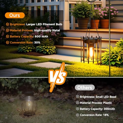 KOOPER Solar Lanterns Outdoor Waterproof, 4 Pack Upgraded Bright Hanging Solar Lights Outdoor Lanterns Decorative, Auto ON/Off Metal Hanging Lantern Lights for Pathway Yard Patio Garden Decor - size: 4 PACK