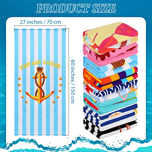 Mixweer 8 Packs Microfiber Beach Towel Bulk 60 x 28 Inch Sand Free Travel Large Microfiber Pool Swim Multi Style Beach Towel Blanket for Adult on Vacation Accessories(Classic Style) - style: Classic