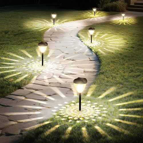 Ensenior 12-Pack Solar Lights Outdoor, 14.17" Auto ON/Off 3000K LED Solar Garden Lights for Pathway, Yard, Patio, Walkway, Planter, Waterproof, Energy-Efficient Landscape Lighting - color: Warm White, size: 14.17"H 12-Pack