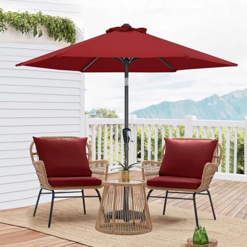 MASTERCANOPY 7.5FT Patio Umbrella with Push Button Tilt and Crank, Outdoor Market Umbrella with 6 Sturdy Ribs, UV Protection & Waterproof for Garden, Deck, Backyard, Pool (Burgundy) - color: burgundy, size: 7.5FT