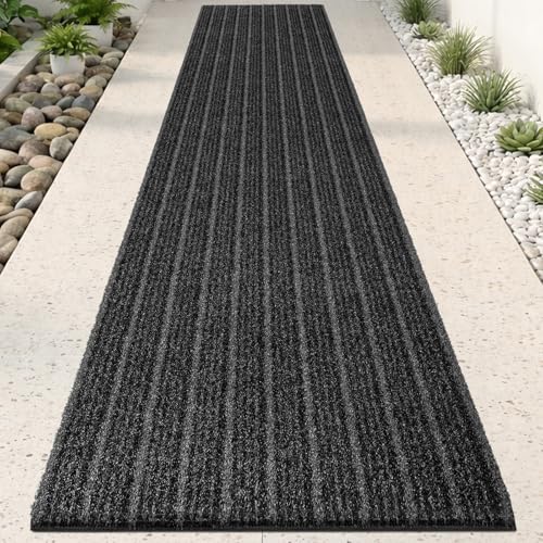 Outside Entrance Runner Rug 24" x 96", Dirt Trapping Outdoor Door Mat, Non Slip, Water Proof, Heavy Duty Commercial Rug for Patio, Garage, Traffic Area, Office, Roll Packing - color: Black, size: 24" x 96"