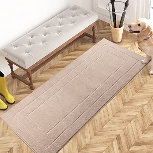 PURRUGS Dirt Trapping Door Mat 24" x 59", Non-Slip/Skid Machine Washable Entryway Rug, Dog Doormat, Super Absorbent Welcome Mat for Muddy Wet Shoes and Paws, Beige - color: Beige, size: 24" X 59"