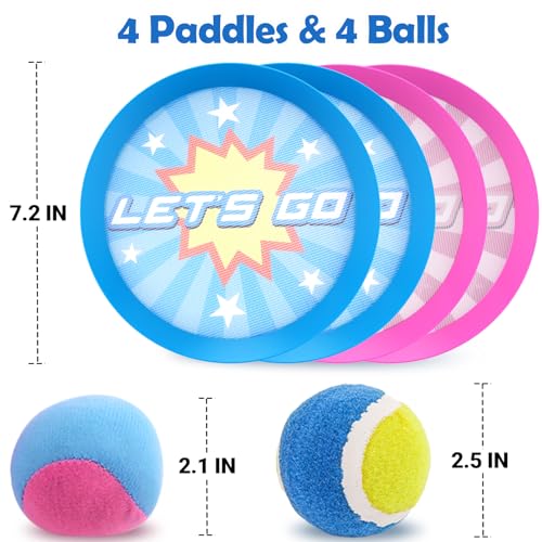 4Pcs Catch Ball Game for Kids, Outdoor Toys for Age 3-7, Beach Toy for Ages 8-13, Ball Sports Toys for Kids and Adults Family School Outdoor Games for 3-5 6-9 10+ Year Old Boys Girls