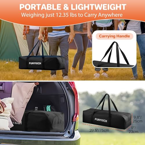 FUNYKICH Folding Camping Table(L39.4''xW19.7''), Aluminum Roll-up Portable Picnic Table with 2 Adjustable Height, Large Storage and Carrying Bag for Picnic, Camping, BBQ, Party, Backyard, Beach - size: Aluminium tabletop-39.4''x19.7''x (27.6''/34.3'')