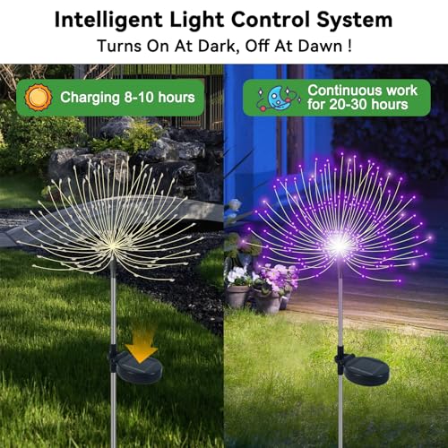 Slyuexu Solar Garden Lights Outdoor Waterproof, 2 Pack 120 LED Solar Firework Lights Decorative Garden Décor Outside for Flowerbed Pathway Party Christmas Decoration, Purple - color: Purple, size: 2 Pack