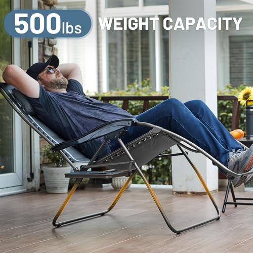 Timber Ridge Oversized Zero Gravity Chair, 33In Wide XXL Zero Gravity Reclining Chair with Side Table, Full Padded Lounge Chair for Outdoor Camping Patio Lawn, Heavy Duty Supports 500lbs, Grey-1 Pack - color: Grey-1 Pack