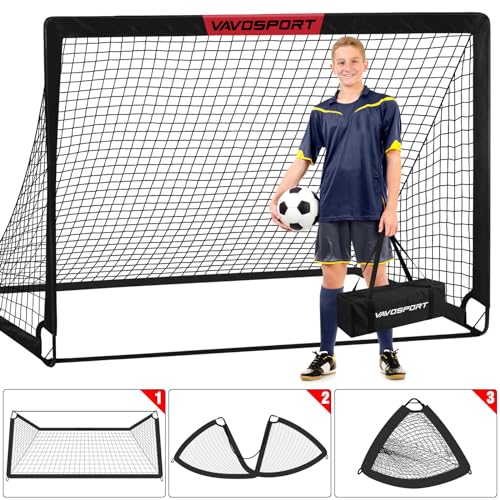 VAVOSPORT Soccer Goal, 2 of 6'x4' Kids Soccer Goals for Backyard Set, Portable Pop Up Soccer Net, Practice Soccer Training Equipment with Ball, Cones for Toddler,Youth Sports Outdoor Games Yard Play - color: Black