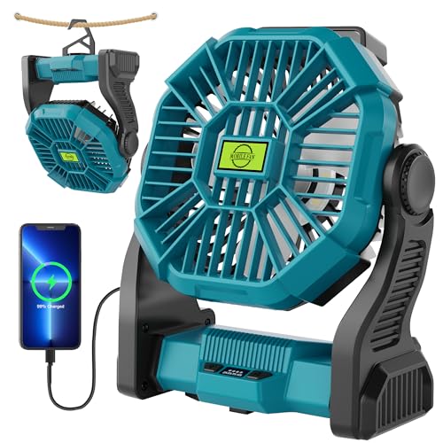 Battery Powered Fan，270° Rotating Battery Operated Camping Fan Rechargeable, USB Desk Personal Table Cordless with Hook, Outdoor Camping for Tents,Travel X23 Cyan - color: Cyan