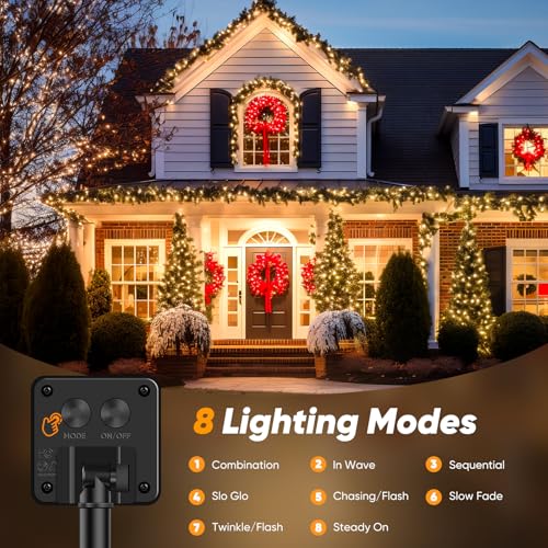 Brightever 2-Pack Solar String Lights Outdoor Waterproof, 92FT 240 LED Solar Lights Outdoor with 8 Lighting Modes, Solar Powered Tree Light for Outside Patio Yard Garden Decorations, Warm White - color: Warm White, size: 2-Pack（46FT 120LED）