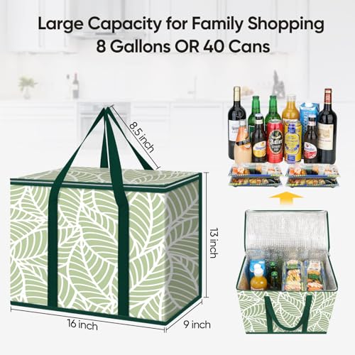 BALEINE 2Pk Insulated Reusable Grocery Bags, Collapsible Cooler Bag for Groceries, Heavy Duty Large Insulated Bag (16''x9''x13'', Antique Foliage) - color: Antique Foliage