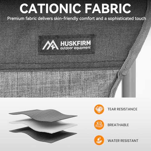 Huskfirm Low Camping Chair Lightweight Double Camping Chair Heavy Duty 2 Person Camping Chair with Cup Holders Padded High Back Camping Loveseat Supports 500 LBS-Grey