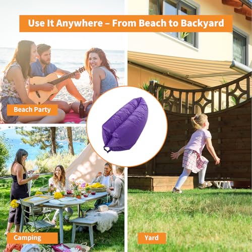 Inflatable Loungers with Matching Bag Foldable Air Sofa Hammock with Pillow Beach Chair Air Lounger Inflatable Beach Lounger Chair for Camping Travel Picnic Lakeside