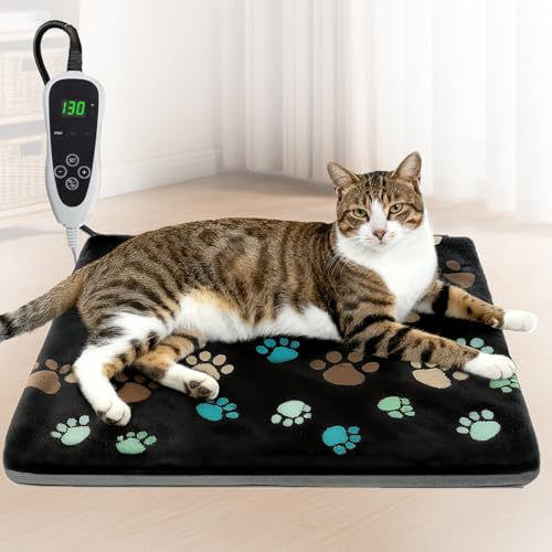 GOLOPET Cat Heating Pad 18x18 in with Smart Thermostat Switch and Power Line Protection Tube,Obtained MET and UL Dual Certification,Waterproof Pet Heating Pad for Cats, with Black Cloth Cover - size: 18.0"L x 18.0"W x 0.5"Th