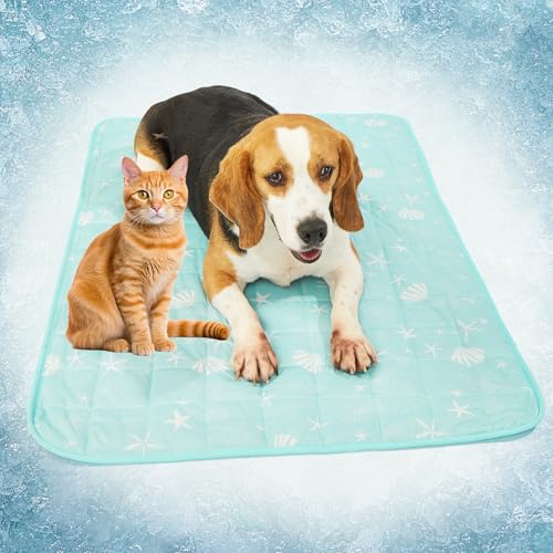 SUPRIY Pet Cooling Mat for Dogs & Cats - Qmax 0.4 Waterproof Cooling Pad, Summer Heat Relief Mat with Japanese Polyester Tech, 3 Sizes Indoor/Outdoor Use (27.5 * 38.5, Blue Ocean) - size: 27.5*38.5