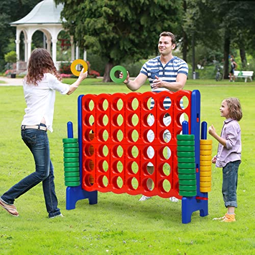 KOTEK Giant 4-in-a-Row Game, 3.5 Feet Tall Jumbo 4-to-Score Family Fun Game with Quick-Release Sliders & 42 Large Rings, Oversized Connect Plastic Yard Game Outdoor for Kids & Adults (Blue+Red) - color: Blue+red