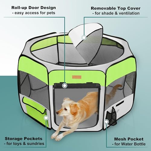 Dog Playpen, Portable Pet Play Pen for Cat, Puppies, Rabbits, Chickens, Foldable Large-Capacity Pet Tent for Indoor/Outdoor Travel Camping Green - color: Green, size: Small