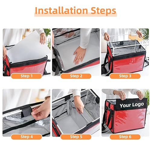 TooCust Red XXL Insulated Food Delivery Bag - 19.7" x 15" x 15", Commercial Insulated Pizza Delivery Bag with Divider, Waterproof & Foldable, 62L Can Hold Up to 7 Boxes of 14" Pizza Box - color: Red, size: 62 L