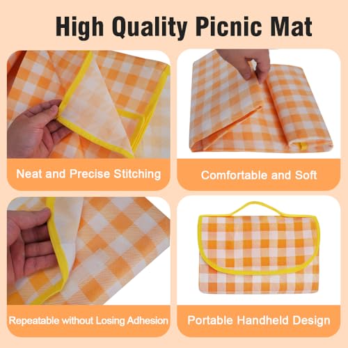 JEPELUS Outdoor Picnic Blanket Waterproof, 79 x 79 Inch Large Picnic Mat Oxford Fabric, Gingham Foldable Beach Blankets Mats for Camping Park Grass Lawn Hiking Family Concerts (Yellow)