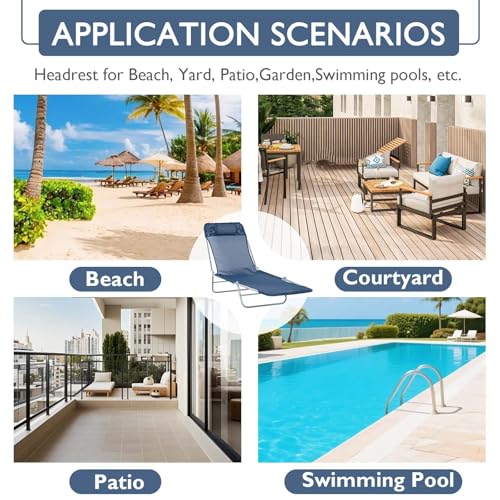 Majnesvon Folding Chaise Lounge Pool Chair, Patio Sun Tanning Chair, Outdoor Lounge Chair with 6-Position Reclining Back, Breathable Mesh Seat, and Headrest for Beach, Yard, Patio(Blue1) - color: Blue1