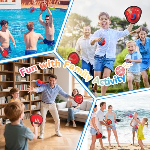 DISHIO Toss and Catch Ball Game Outdoor, Yard Games Beach Toys Pool Toddler Baseball Glove & Catch Ball Toys - color: 2 paddles 2 balls