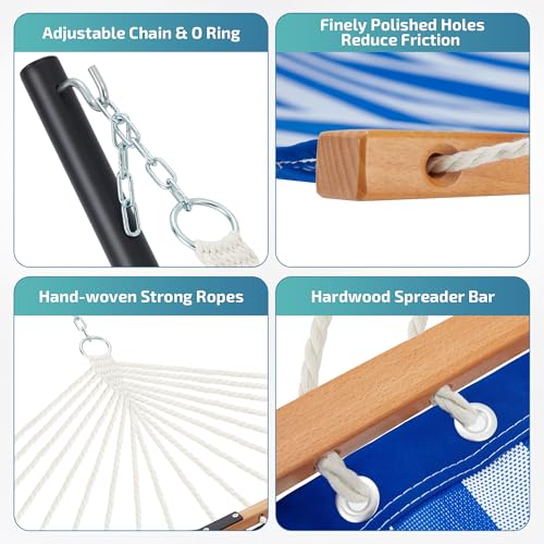 Homgava Two Person Hammock with Stand for Outside Heavy Duty, Outdoor Patio Hammock with Portable Steel Stand, Large Double Hammocks with Quick Dry Textilene Fabric,480lbs Capacity.(Blue White) - color: Blue White