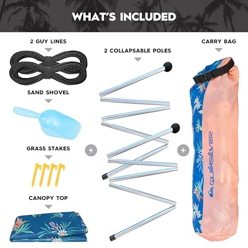 Quiksilver Portable Beach Shelter – UPF 50+ Sun Protection Tent with Sandbag Anchors & Ventilation, Lightweight & Waterproof for Beach, Camping, or Outdoor Use – Fits 4 Adults