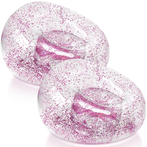 Realspring Inflatable Bean Bag Chair for Adult Bean Bag Sofa Chair Blow up Inflatable Furniture for Outdoor Living Room Bedroom Balcony Travel Party Gift Accessories(Pink Glitter,2 Pcs) - color: Pink Glitter