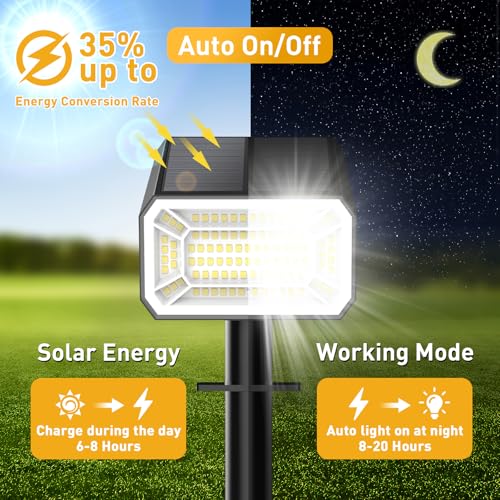 Solar Spot Lights Outdoor Waterproof IP65, [8 Pack/100 LED/4 Modes] 2-in-1 Solar Landscape Spotlights, Auto On/Off High Lumens Spot Lights for Yard Garden Pathway(Cool White) - color: Cool White, size: 8 Pack