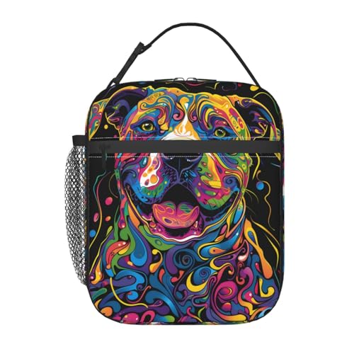 Reusable Cool Dog Lunch Box for Kids Girls Boys Women Adult, Insulated Pitbull Lunch Bag,Polyester Cooler Handbags Case for School Picnic Work Travel Outdoor Beach or Hiking - color: Pitbull 02
