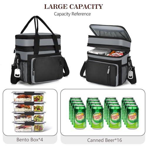 Lunch Box & Lunch Bag for Men Women, Large Insulated Adult Lunch Box, Leakproof Cooler Lunchbox with Bottle Opener for Work Picnic Beach, 16L, Gray - color: Gray & Black