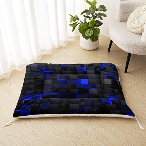 Nttopship Dog Cat Bed Mat Ultra Soft Fluffy Pet Bed Washable Fashion Dog Crate Beds Comfy Comfy Pet Sleeping Pad Suitable for Pet Raised Bed(30"x26",Blue Black) - color: Blue Black, size: Medium