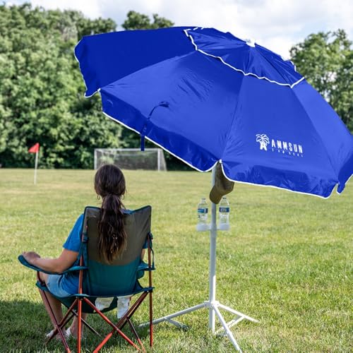 AMMSUN Shade Umbrella, Premium Portable Umbrella with Stand, 6.5ft Lightweight Free Standing Canopy for Sporting Games, Adjustable Instant Sun Protection and Easy to Carry, Blue - color: Blue